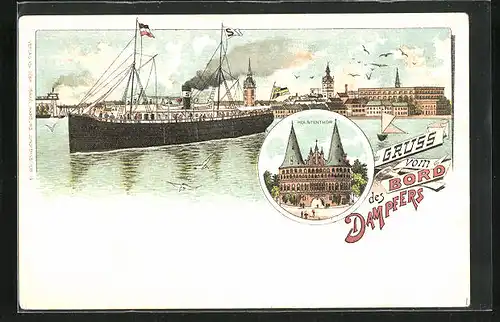 AK Holstentor, Passagierschiff in Fahrt