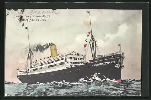 AK Passagierschiff Kronprinzessin Cecilie auf hoher See