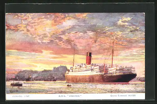 AK Passagierschiff R. M. S. Andania vor der Küste