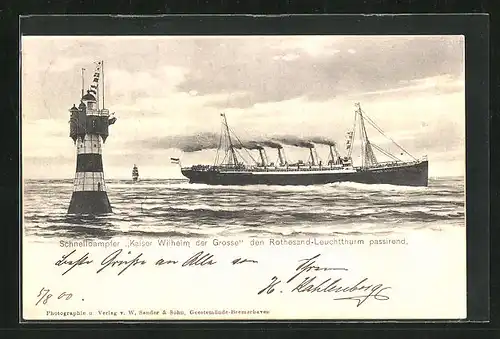 AK Passagierschiff Kaiser Wilhelm der Grosse den Rothesand-Leuchtturm passierend