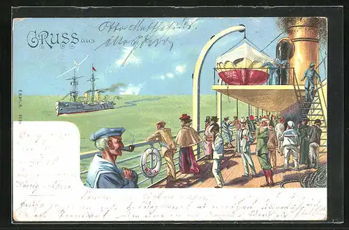 AK Passagierschiff fährt an anderem Schiff vorbei