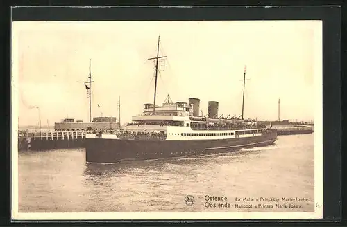 AK Ostende, Passagierschiff Princesse Marie-Jose in Fahrt