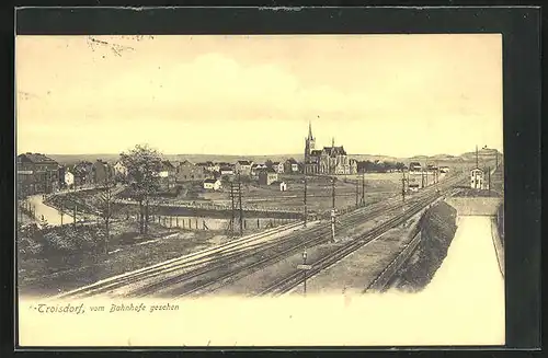 AK Troisdorf, Panorama vom Bahnhof aus
