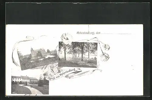 Mini-AK Hohenbudberg, Gebäudeansicht, Strassenpartie, Terrasse