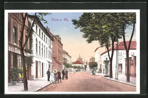 AK Cleve a. Rh., Strassenpartie mit Restaurant