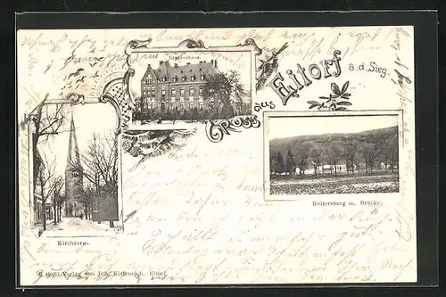AK Eitorf a. d. Sieg, Krankenhaus, Keltersberg mit Brücke, Krichturm
