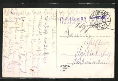 AK Geldern, Markt mit Rathaus, Landratsamt, Schloss Haag