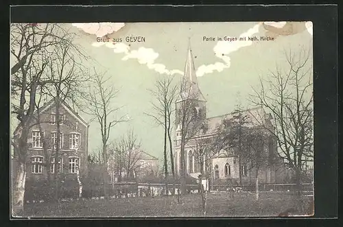 AK Geyen, Teilansicht mit kath. Kirche