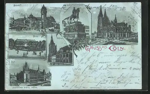 Mondschein-Lithographie Köln, Dom, Bahnhof, Rathaus