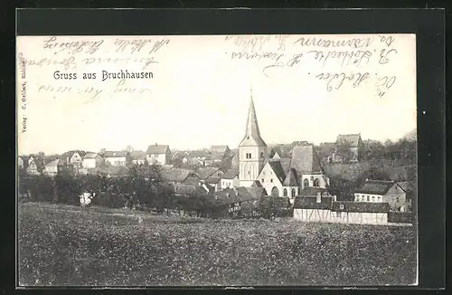AK Bruchhausen, Ortsansicht von einem Hügel aus
