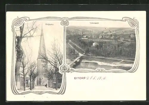 AK Eitorf, Kirchturm, Totalansicht der Ortschaft