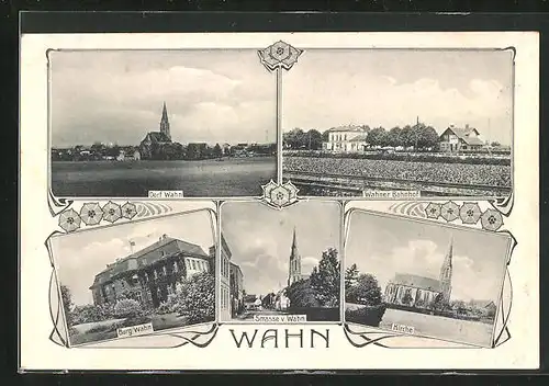 AK Wahn, Ortsansicht, Bahnhof, Burg, Kirche