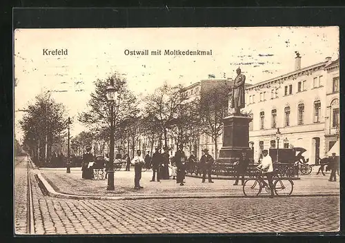 AK Krefeld, Ostwall mit Moltkedenkmal