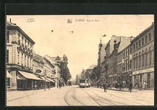 AK Krefeld, Rue du Rhin, Strassenbahn auf der Rheinstrasse