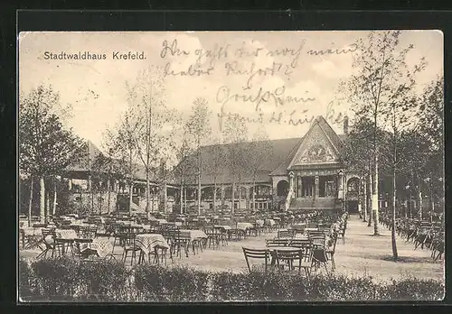 AK Krefeld, Cafe, Gasthaus, Aussenterrasse des Stadtwaldhauses