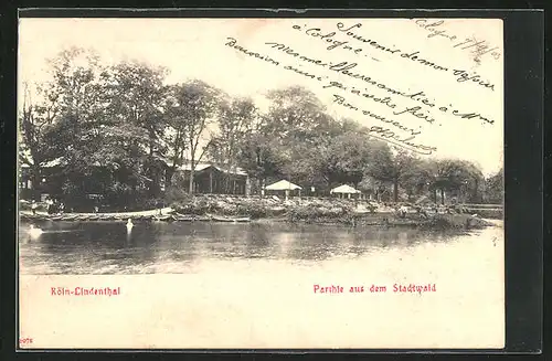 AK Köln-Lindenthal, Blick auf den Gasthof im Stadtwald vom Wasser aus