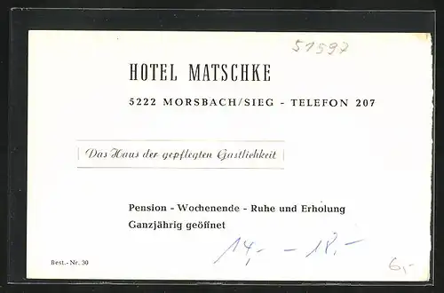 AK Morsbach /Sieg, Blick auf das Hotel Matschke