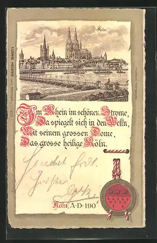 Künstler-AK Köln, Hafensicht mit Blick auf den Dom