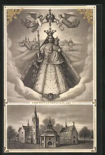 Lithographie Kevelaer, Kirche, Maria mit dem Kinde