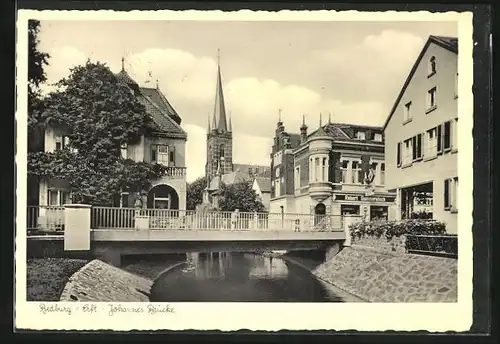 AK Bedburg /Erft, Flusspartie mit Johannes-Brücke