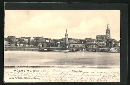 AK Mülheim a. Rhein, Panorama mit Kirche