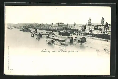 AK Mainz, Panorama vom Rhein aus