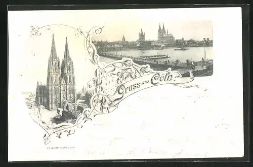 AK Köln, Dom, Panorama mit Brücke