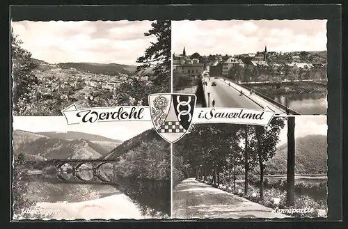 AK Werdohl /Sauerland, Strassenpartie, Lennepartie, Panorama