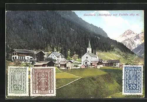 AK Gaschurn /Montafon, Ortspartie mit Kirche und Vallüla