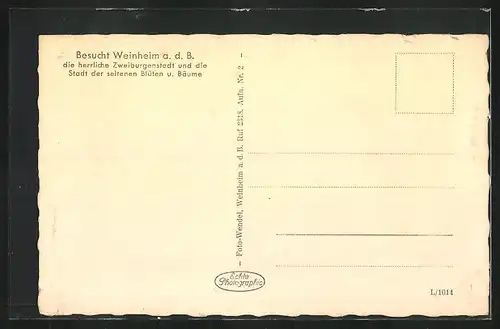 AK Weinheim a. d. B., Ortsansicht aus der Vogelschau