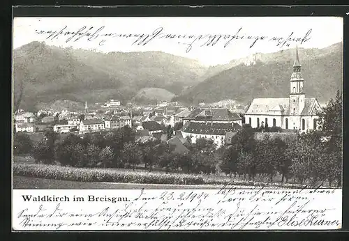 AK Waldkirch i. Br., Ortsansicht mit Kirche