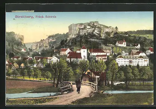 AK Streitberg / Fränk. Schweiz, Ortsansicht, Flusspartie mit Brücke