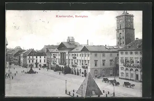 AK Karlsruhe, Marktplatz aus der Vogelschau