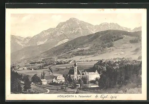 AK Höglwörth, Ortsansicht mit Kirche aus der Vogelschau