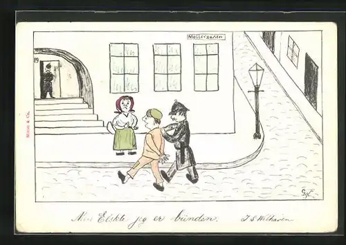 AK Polizist bringt den Verbrecher zur Polizeistation, Scherz