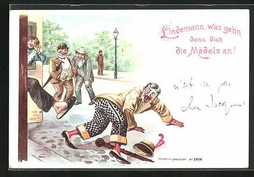 AK Mann wird mit einem Fusstritt auf die Strasse befördert, Scherz