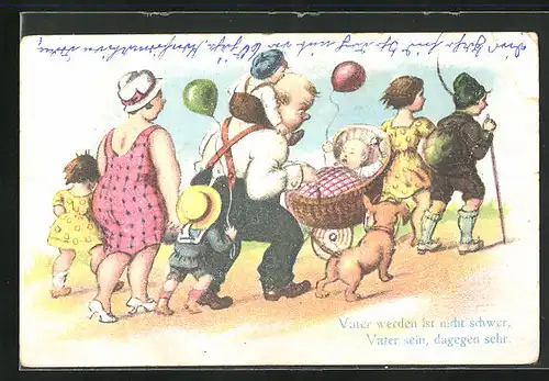 AK Vater mit Familie bei einem Spaziergang, Scherz