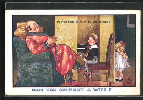 AK Junger Bräutigam wird von seinem zukünftigen Schwiegervater befragt, Scherz