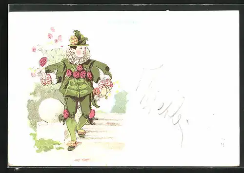 AK Junger Mann mit Blumen im Garten Georgine, Scherz