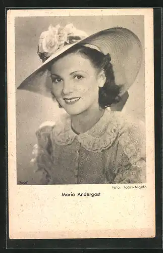 AK Schauspielerin Maria Andergast mit sommerlichem Hut
