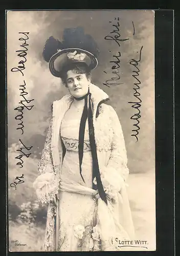 AK Schauspielerin Lotte Witt mit Mantel und Hut