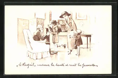 AK Kinder bringen dem Grossvater eine Flasche Le Raspail, Reklame