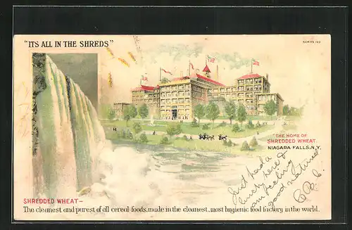 AK Niagara Falls, NY, Factory of Shredded Wheat, Cereal Foods, Niagara Falls, Reklame