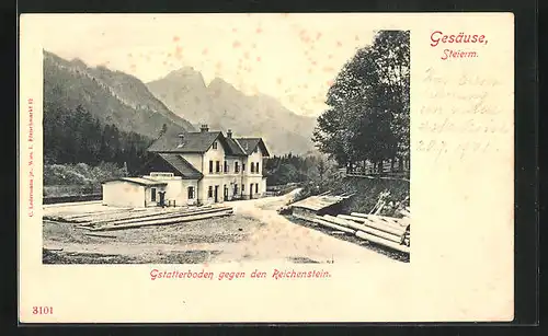 AK Gstatterboden, Partie am Bahnhof mit Blick gegen den Reichenstein