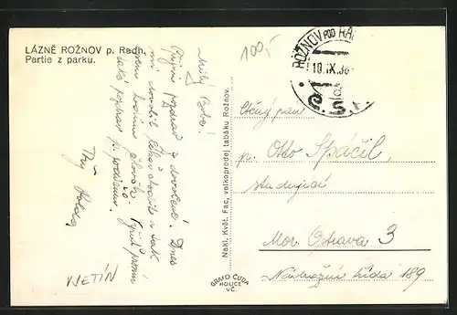 AK Lazne Roznov p. Radh., Partie z parku