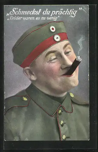 AK Rauchen, Soldat in Uniform mit Zigarre
