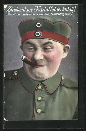 AK Rauchen, Portrait eines Soldaten mit Zigarre und in Uniform