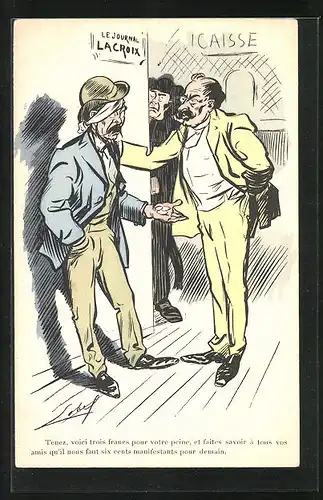 Lithographie Bettler, an der Wand lehnend und um eine Spende bittend