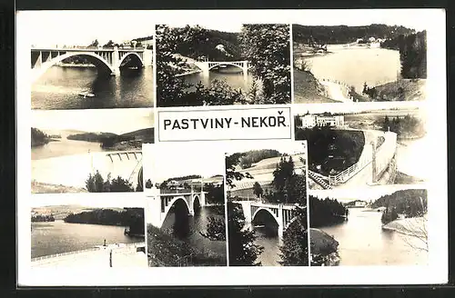 AK Pastviny-Nekor, Brückenansichten, auf der Staumauer, der Stausee