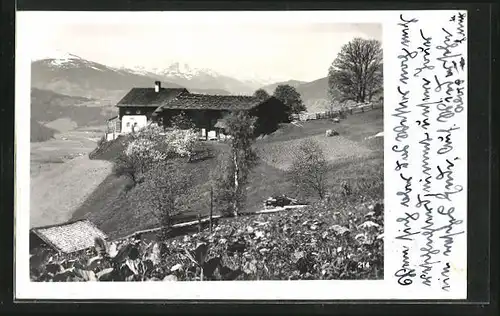 AK Waldheimat, Partie an der Pension Pertil, Blick auf die Berge